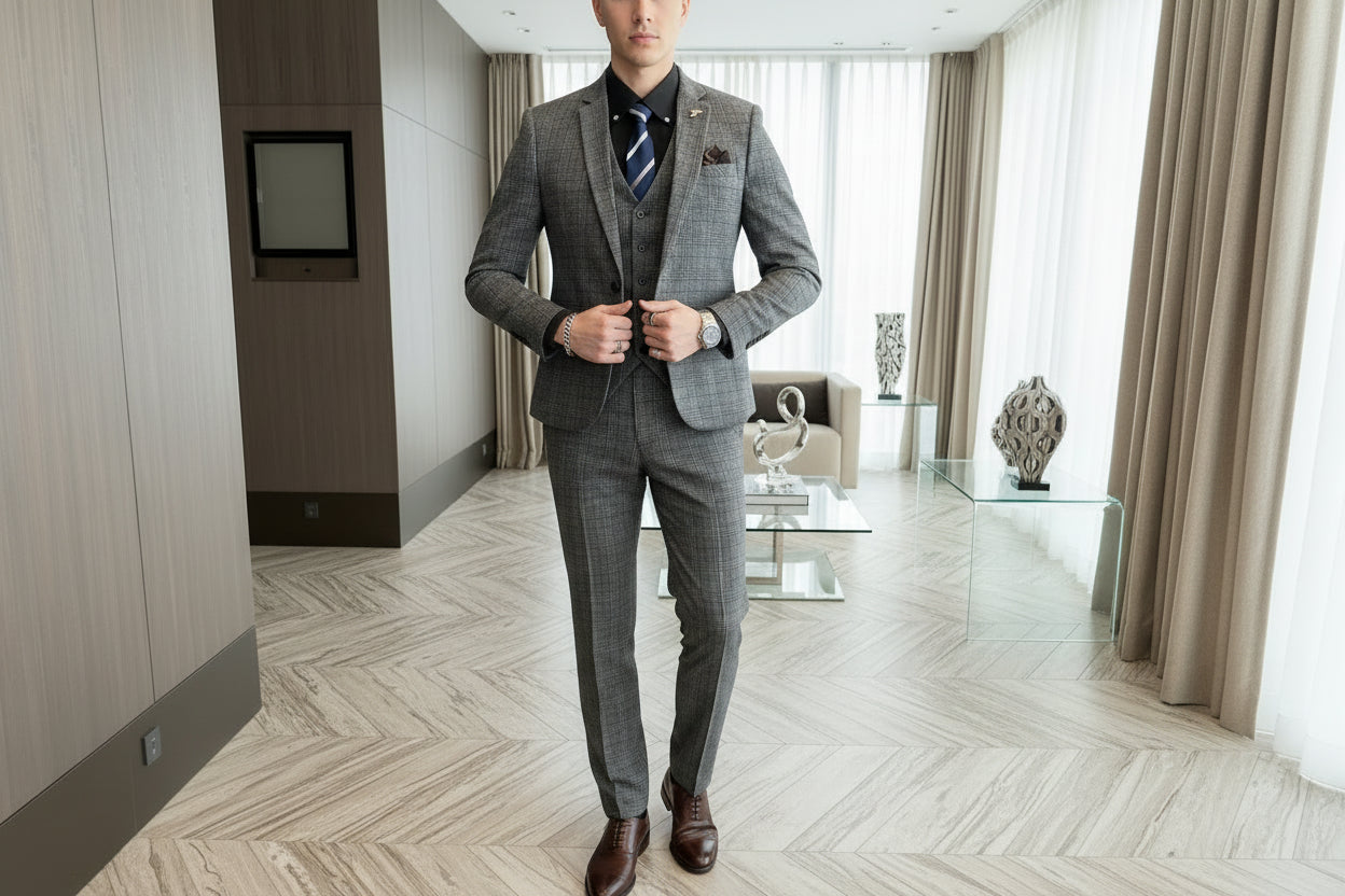 SUITS MENS STEEL GREY URBAN CHECK