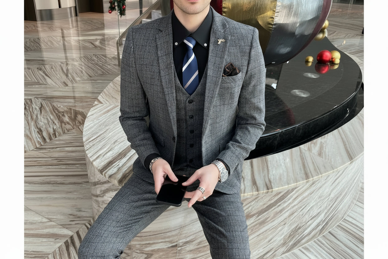 SUITS MENS STEEL GREY URBAN CHECK