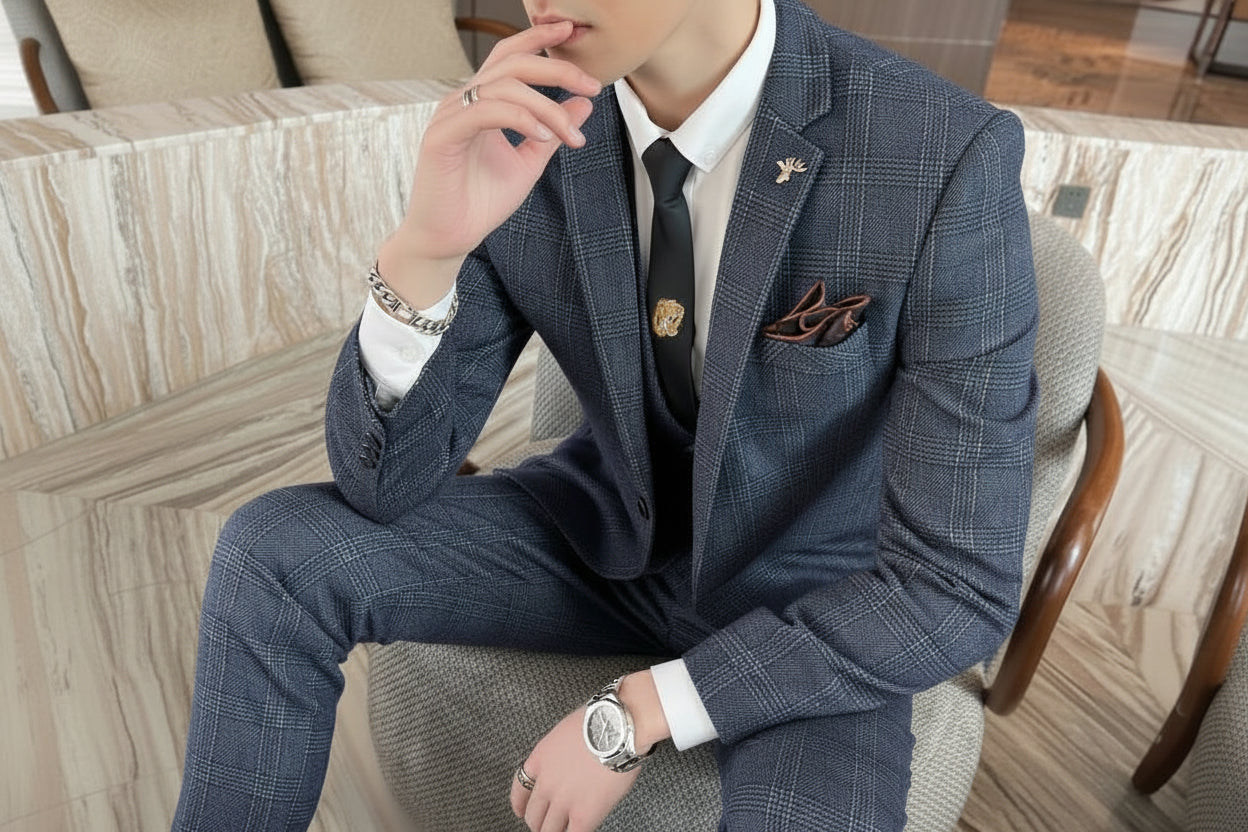 SUITS MENS STEEL GREY URBAN CHECK